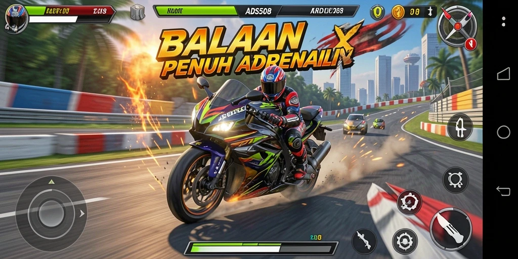 Tampilan gameplay seru dari balapan motor di ADS508.