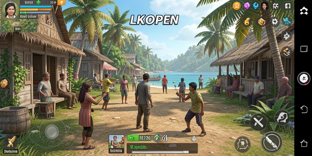 Tampilan gameplay LKOPEN yang menarik dengan berbagai aktivitas dan kustomisasi.