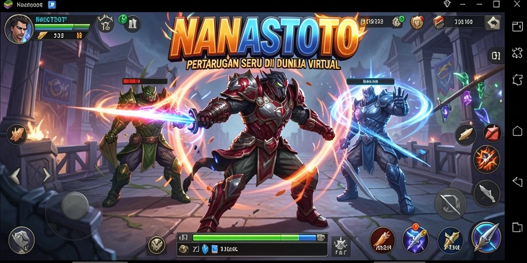 Screenshot gameplay NANASTOTO yang menunjukkan pertarungan seru.